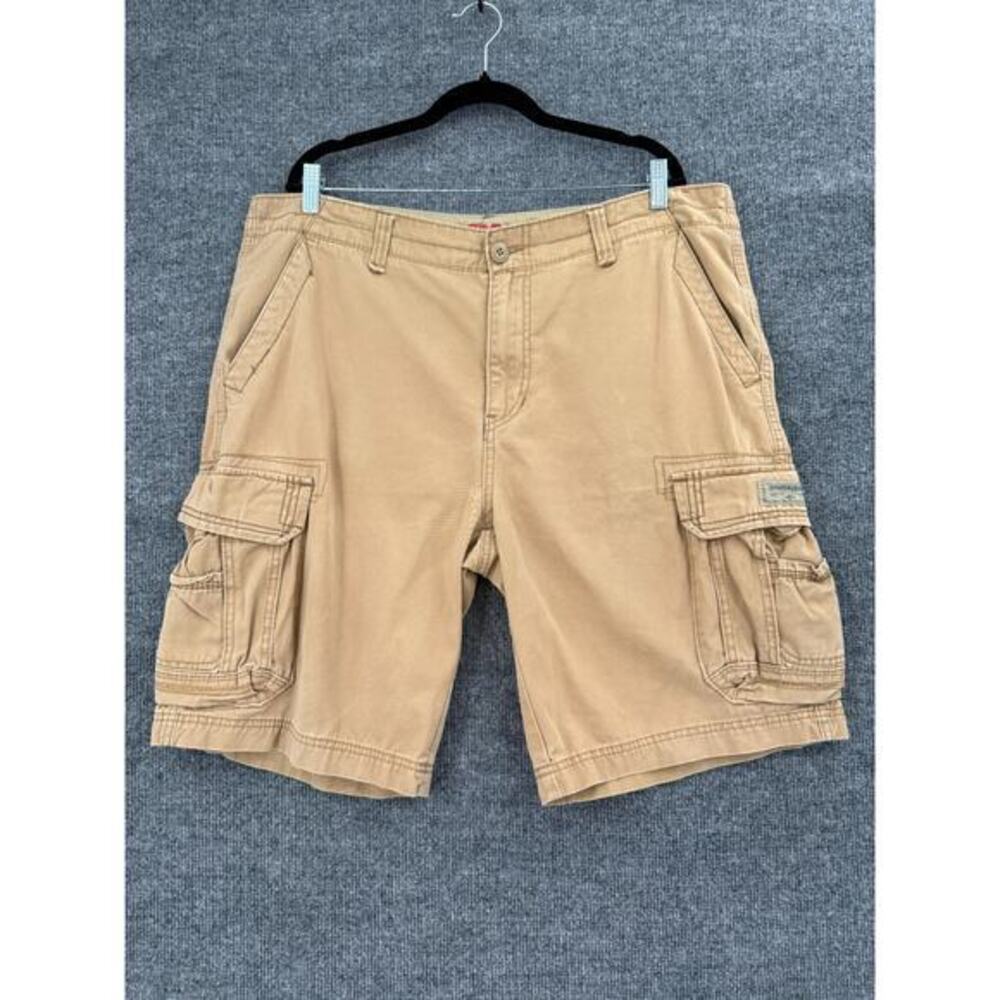 UNIONBAY Mens Cargo Shorts Sz 38 Light Brown Gorpcore Skater Flap Pocket Canvas